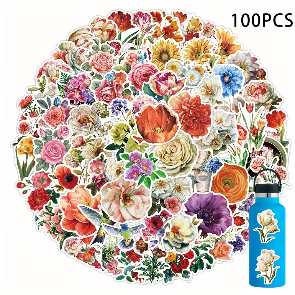 100Pcs Cute Flower Stickers, Aesthetic Trendy Floral Stickers