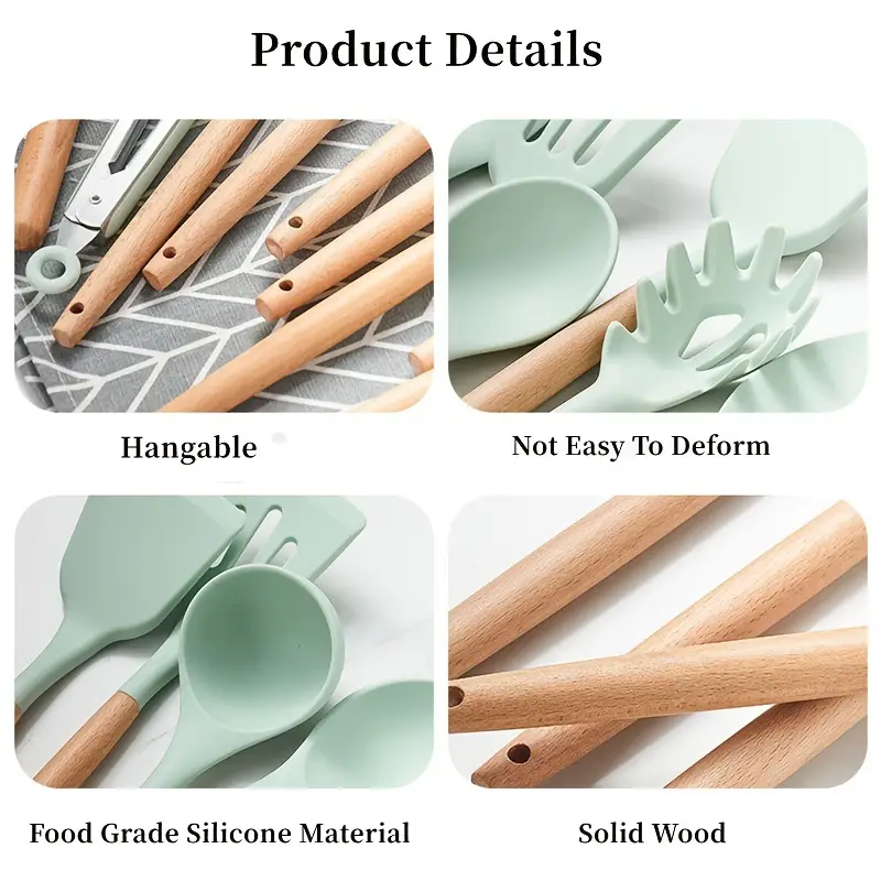 Wooden Handle Silicone Kitchenware Set Baking Tools Storage - Temu