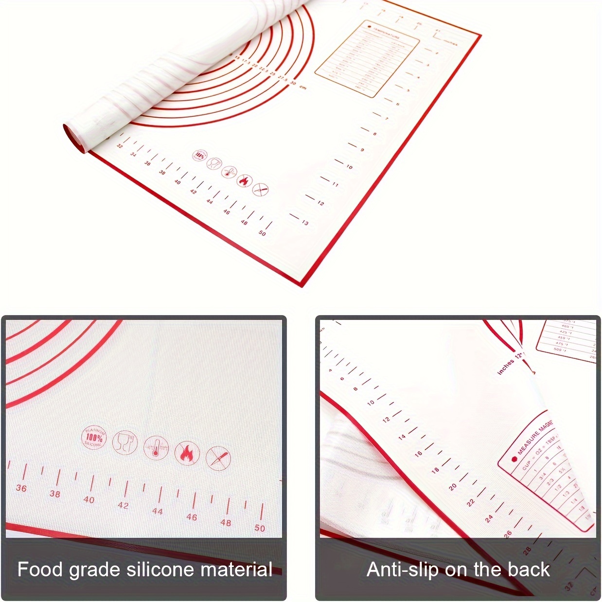 1pc silicone pastry mat non slip baking mat with measurements multifunctional silicone baking sheet reusable dough rolling mat pie crust mat kneading mats placement mats baking tools kitchen stuff details 9