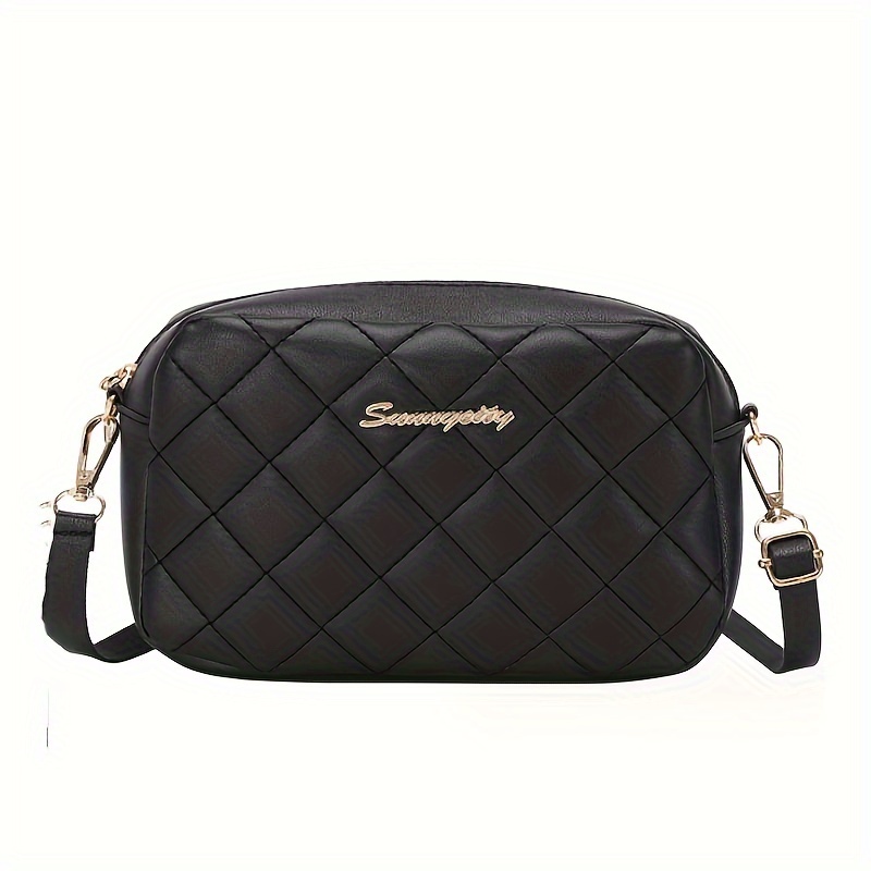 Argyle Quilted Zipper Square Bag, Fashion Chain Crossbody Purse, Women's Multi Zip Shoulder Purse (7.09*5.12*3.54) Inch,Black,$15.49,Plaid