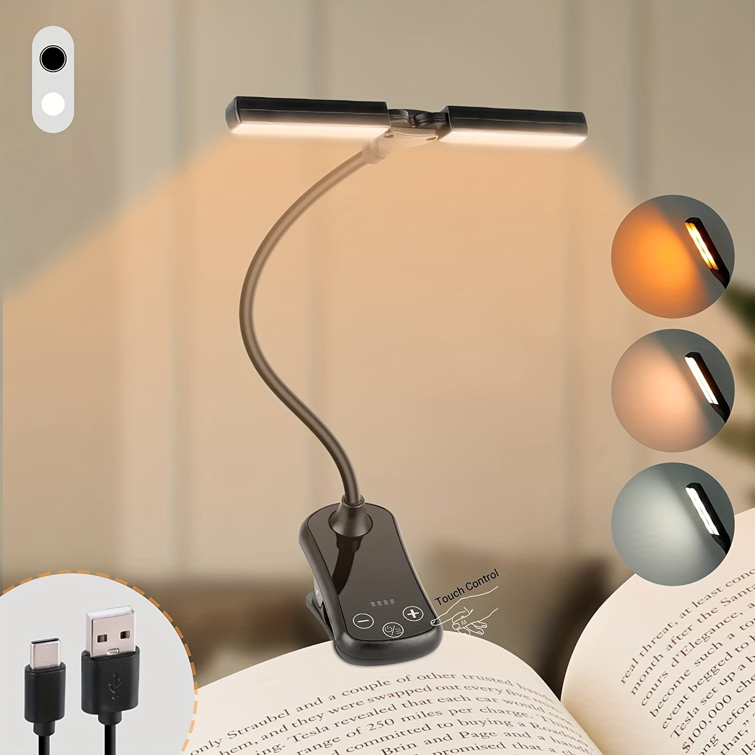 Gritin 9 LED Rechargeable Book Light for Reading in Bed - Eye Caring 3  Color Temperatures,Stepless Dimming Brightness,80 Hrs Runtime Small  Lightweight Clip On Book Reading Light for Kids,Studying 