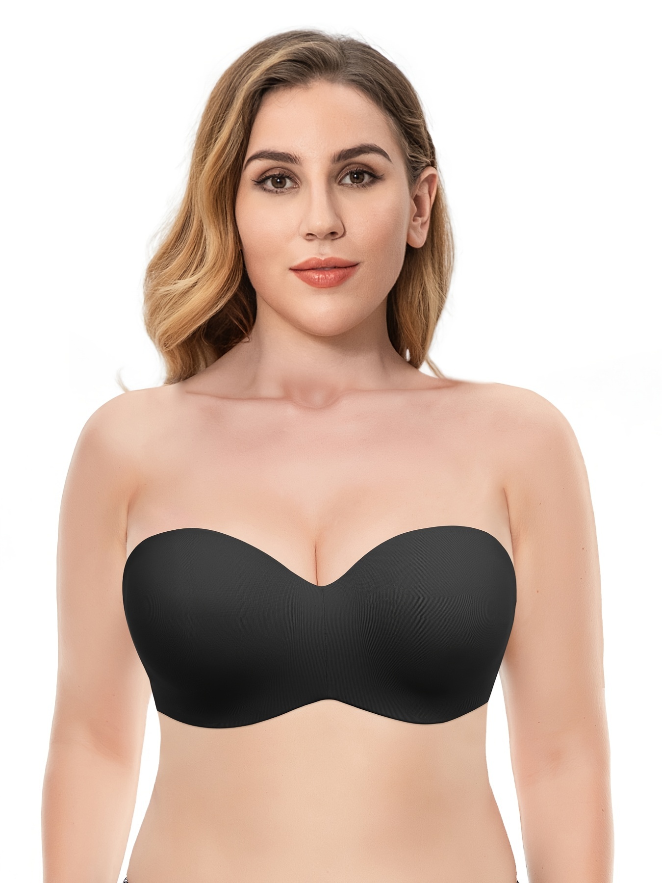 Qcmgmg Strapless Bandeau Bra Bandeau Tube Push Up Bras for Women No  Underwire V Neck Padded Bras for Women Plus Size Complexion 46D 