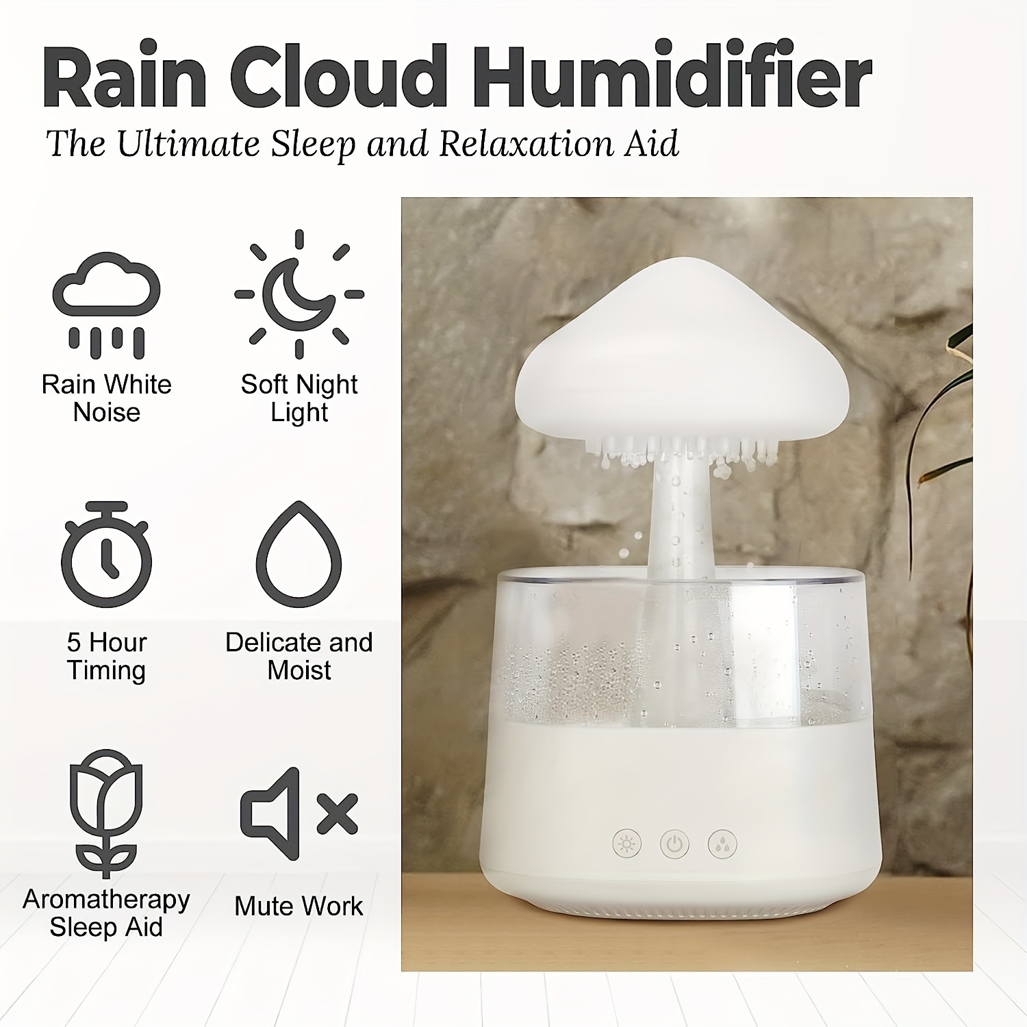 Humidificateur goutte de pluie, lumière d'ambiance 500ml, pour salle 
