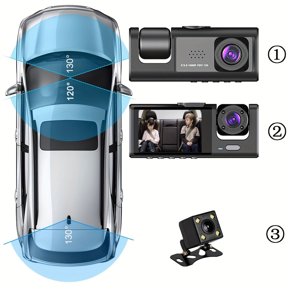 3 Channel Dash Cam Video Recorder Three Lens Car Camera with Rear