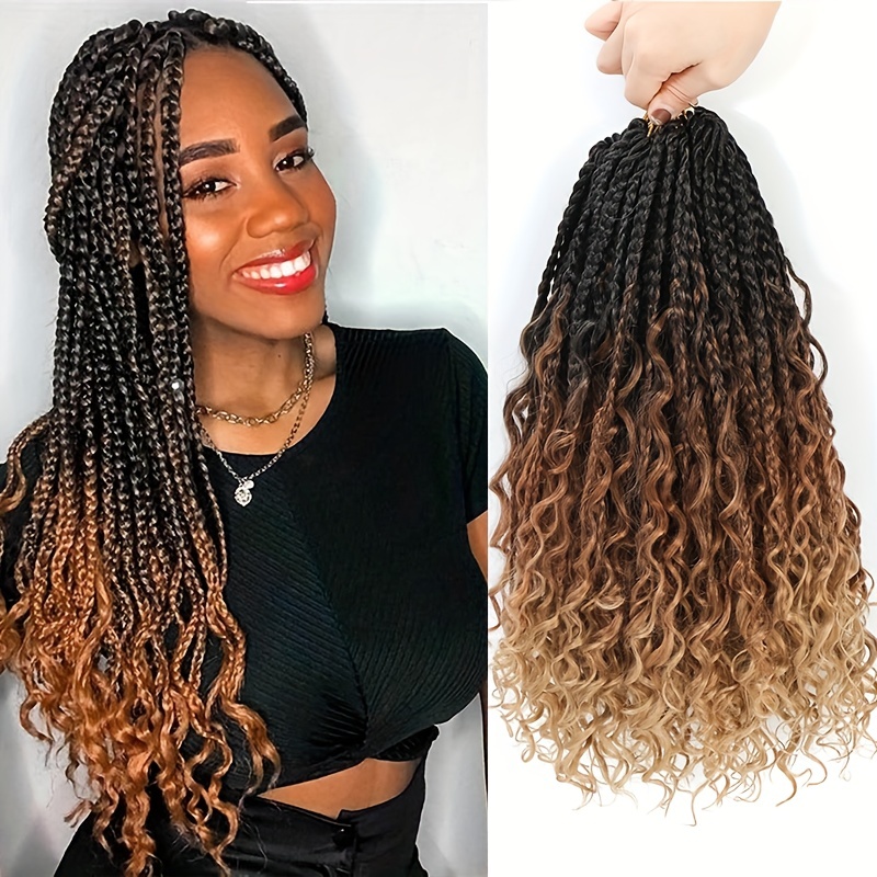 Ombre Box Braid Extensions Curly Ends Women's Hair Wigs - Temu