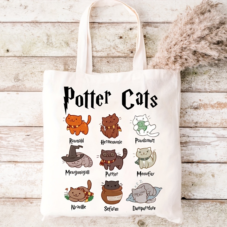 Magic Cat Pattern Canvas Tote Bag, Portable Anime Shoulder Bag, Reusable  Shopping Handbag