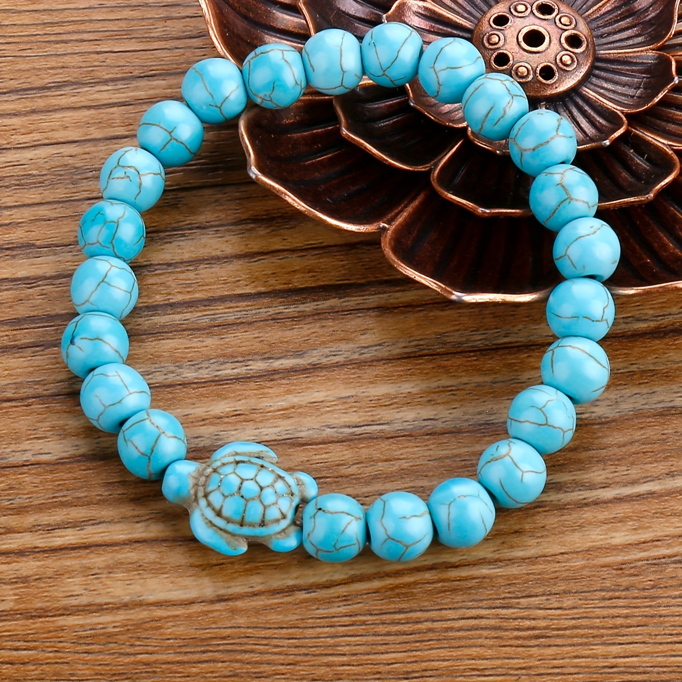 Green Turquoise Volcanic Stone Turtle Bracelets for Men & Women