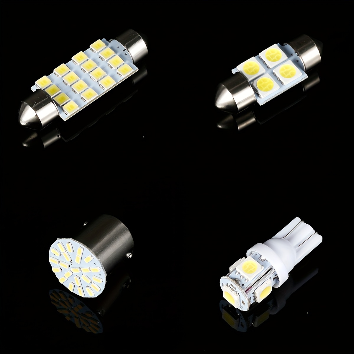 LAMPADINE LED LUCI POSIZIONE TARGA INTERNI AUTO T10 4 SMD 1210 W5W XENON  6000K BIANCO