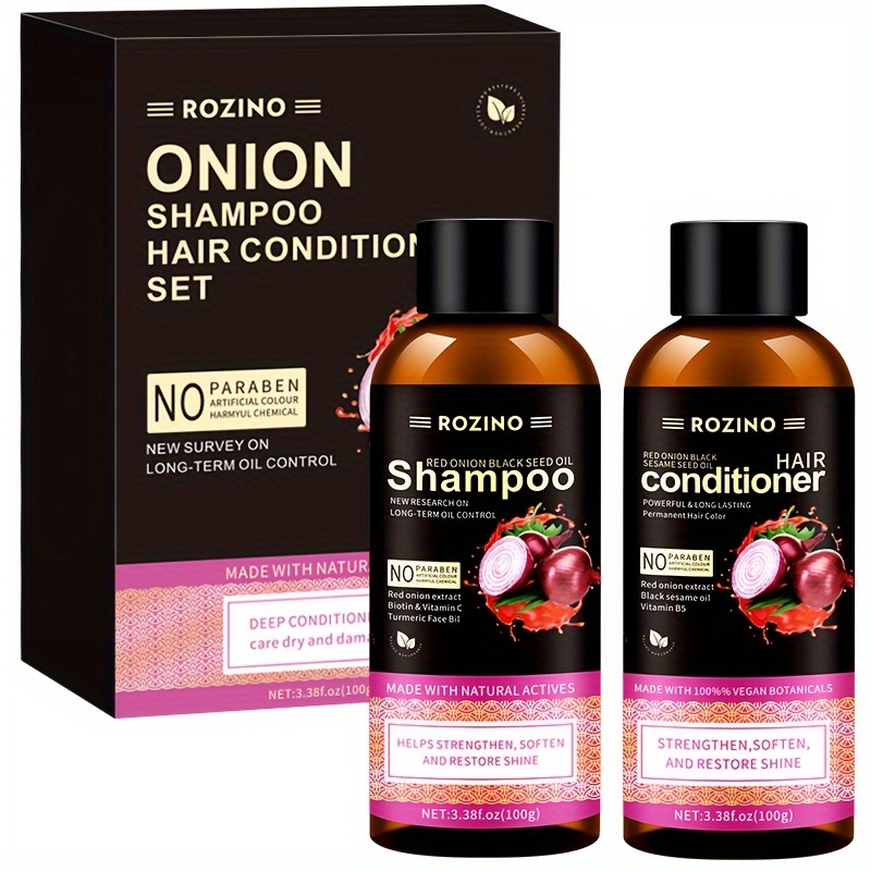 

2pcs/set Red Onion Black Seed Oil Wash And Care Set, Natural Onion Extracts For Deep Moisturizing Hair, Healthy Hair, Making Hair Natural And Smooth, Travel Essential