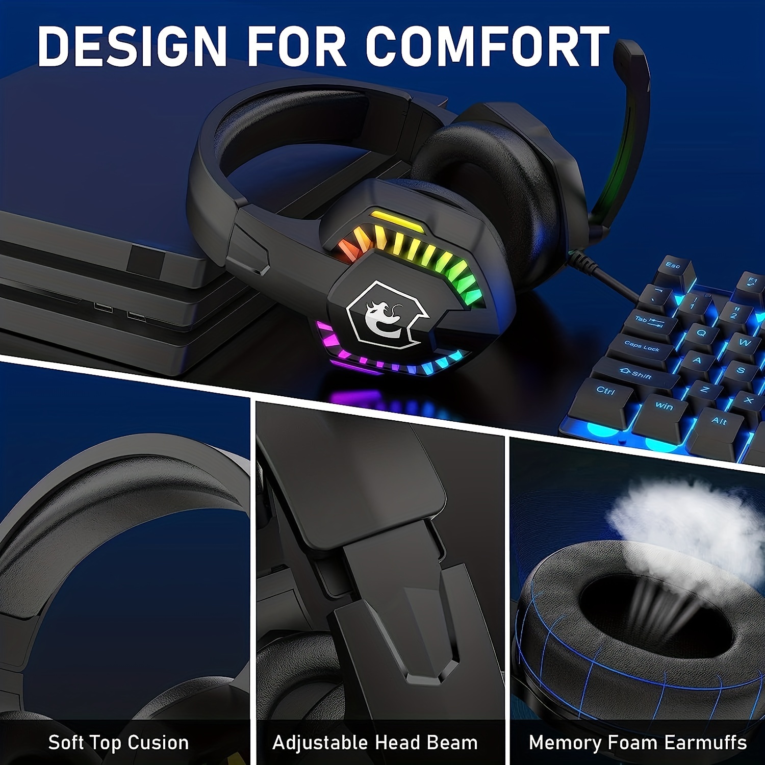 PC Gaming Headset with Microphone, Wired RGB Rainbow Gaming Headphones for  PS4/PS5/MAC/XBOX/Laptop, 3.5mm Audio Over Ear Headphone with Lightweight