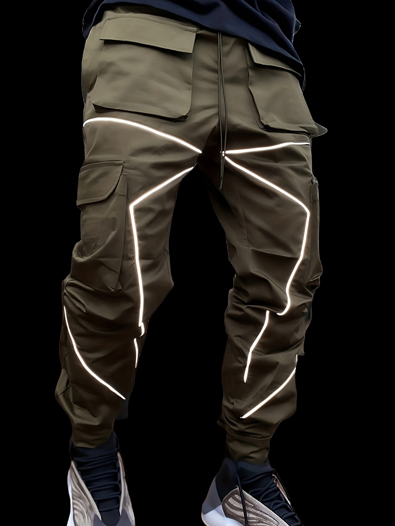 Trendy Neon Green Cargo Pants with Reflective Stripes