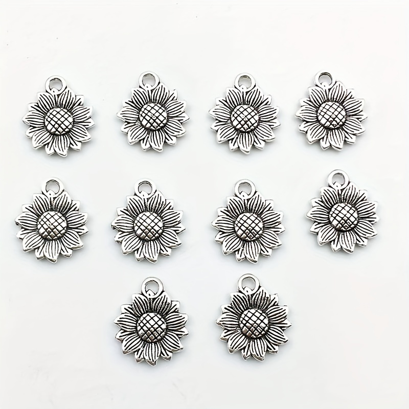 10/20pcs 16*18mm Zinc Alloy Sunflower Pendants, Antique Silvery Flower  Charms - Perfect For DIY Necklace Bracelet Earrings Jewelry Making