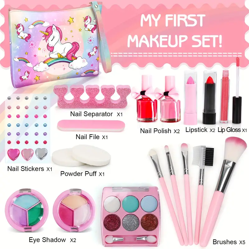 Kids Makeup Kit For Girl Included Unicorn Make Up Bag Non - Temu