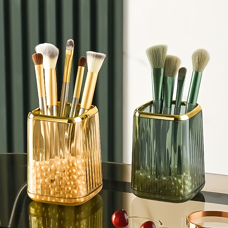Makeup Brush Holder, Ceramic Brush Holder, Gray Pottery, Green Brush Storage,  Green Pottery, Paint Brush Organizer, Bathroom Bedroom Storage 