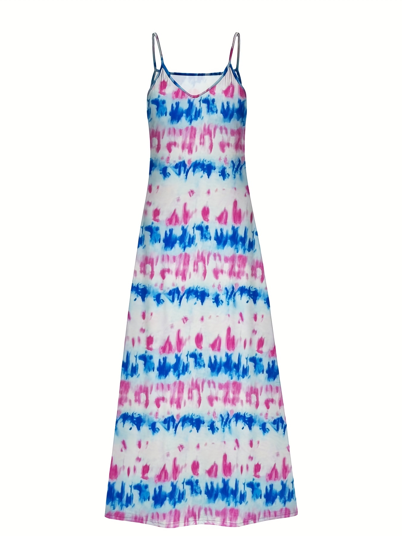 Tie Dye Spaghetti Strap Dress Casual V Neck Sleeveless Maxi - Temu