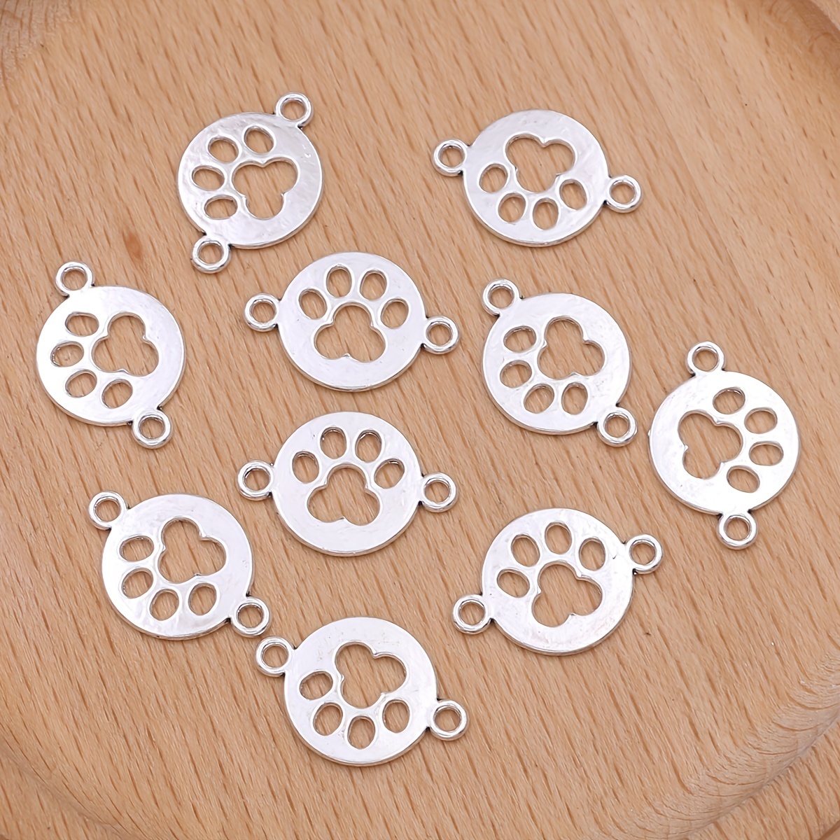 

10pcs Silver Plated Footprints Charms Bear Claw Dog Paw Round Connectors Pendants Links For Jewelry Making Handmade Bracelet Necklace Accessories