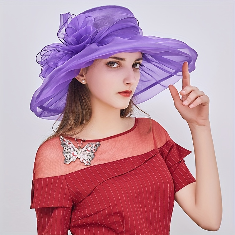 Kentucky Derby Wide Brim Mesh Foldable Hat Women Floral Church