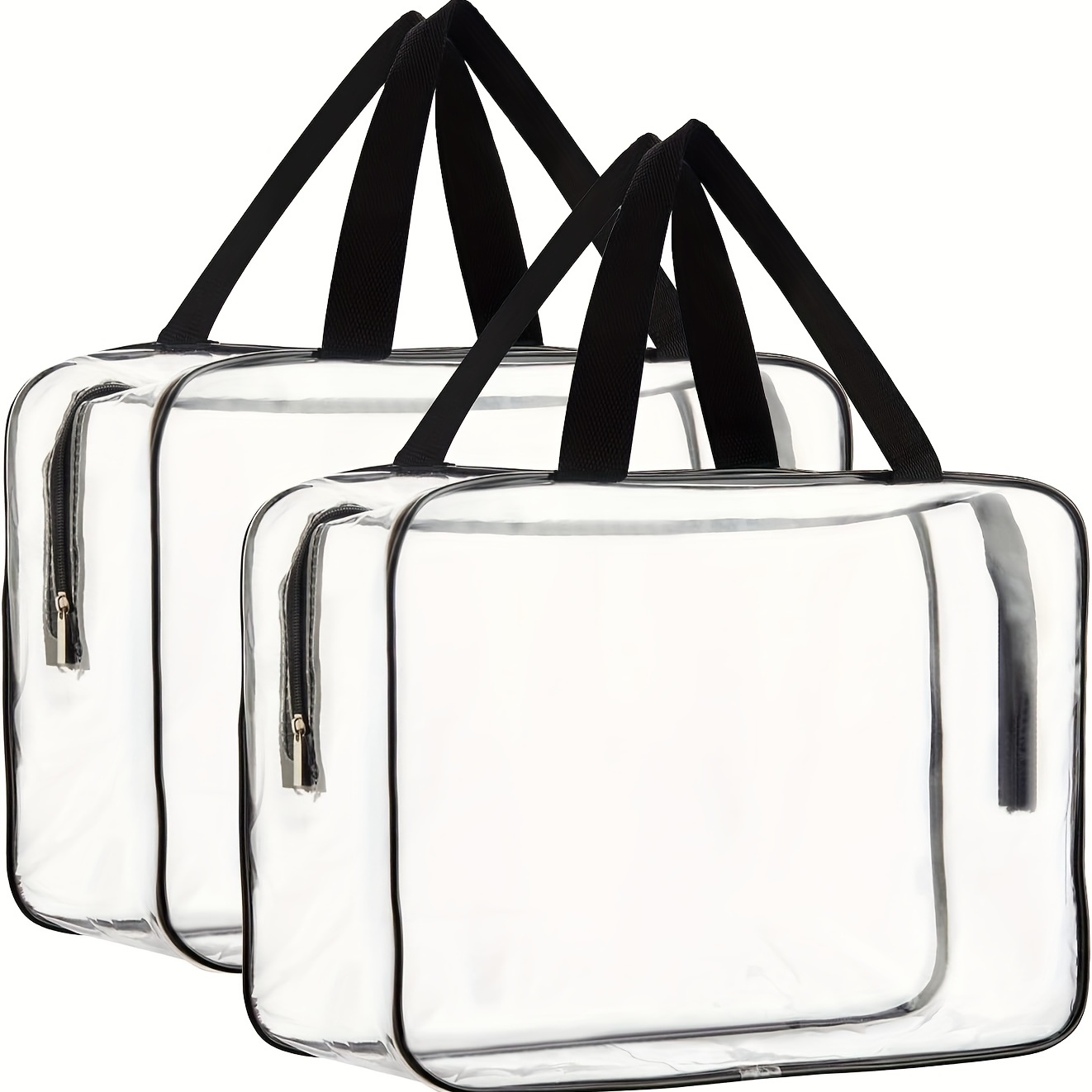 2Pcs Clear Makeup Organizer Bag Portable Plastic Tote Bags Handle Waterproof