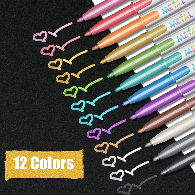 12 Colors Metallic Pens, Metal Paint Pen For Beginner Adult Student  Christmas, Halloween, Thanksgiving Gift