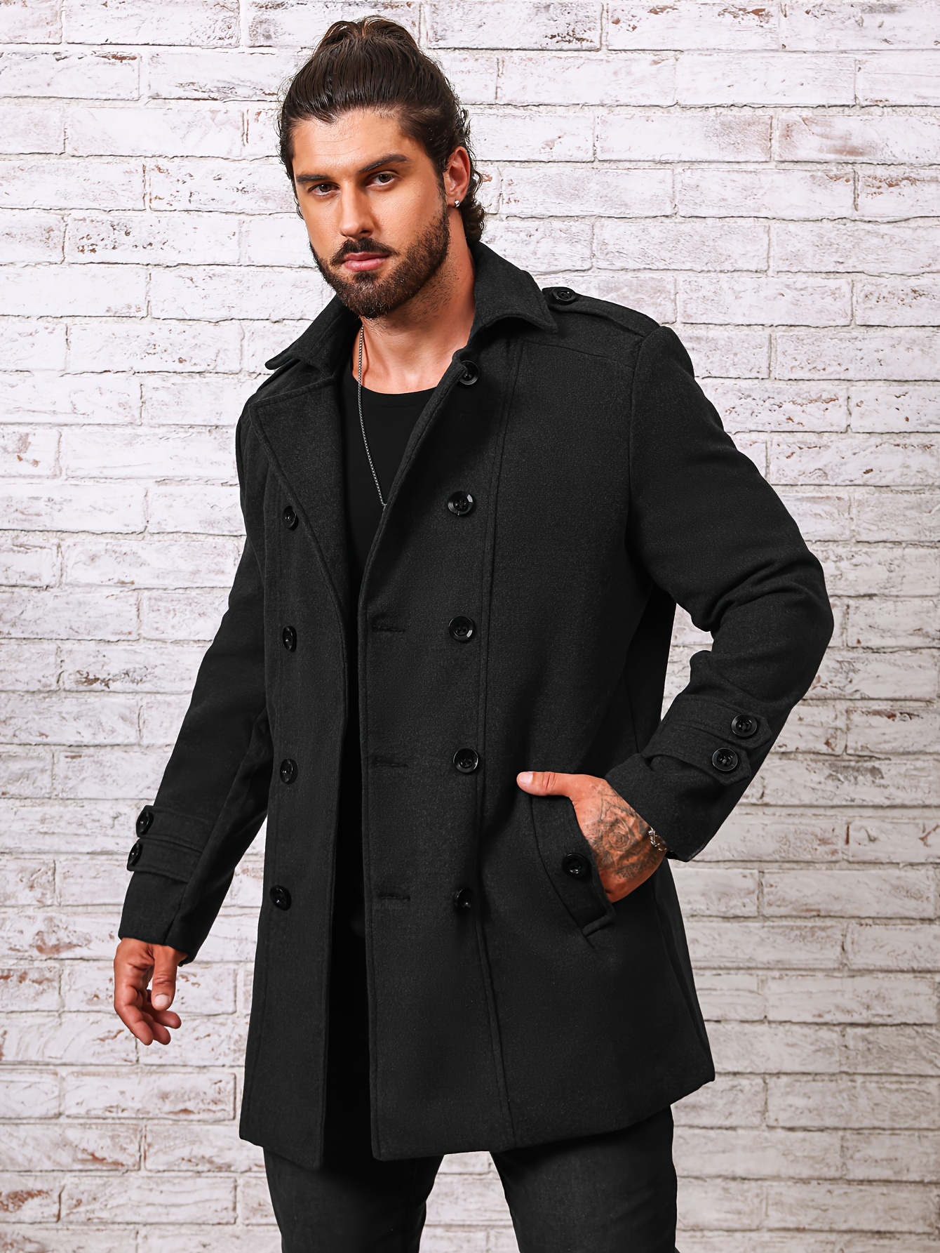 Abrigo de lana liso de talla * Tops elegantes a la moda, chaqueta con  botones para Otoño Invierno, ropa para hombre