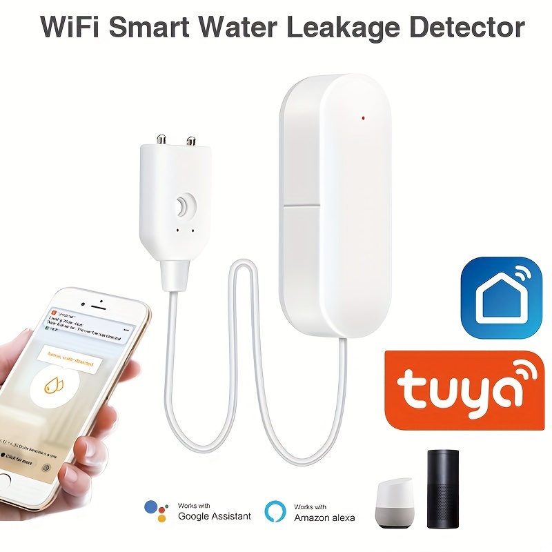 WiFi Water Sensor , Smart Water Leak Detector, Tuya APP Free Remote  Monitoring of Leaks, App Alerts,Remote Notification for Laundry, Basement
