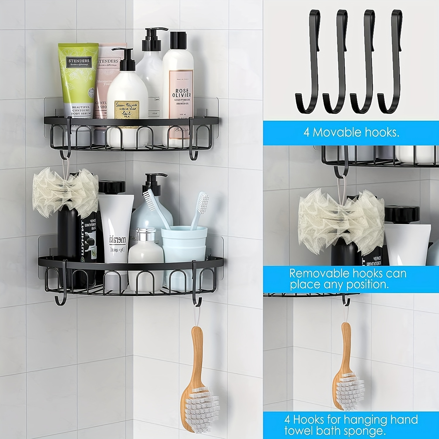 stusgo Shower Caddy, Self-Adhesive Shower Shelves No Drilling 5