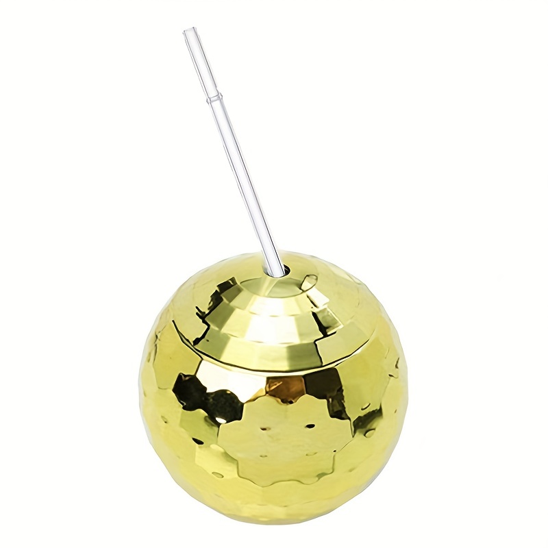 Gold Disco Ball Cup with Lid and Straw, 20oz Cute Sparkly Glitter