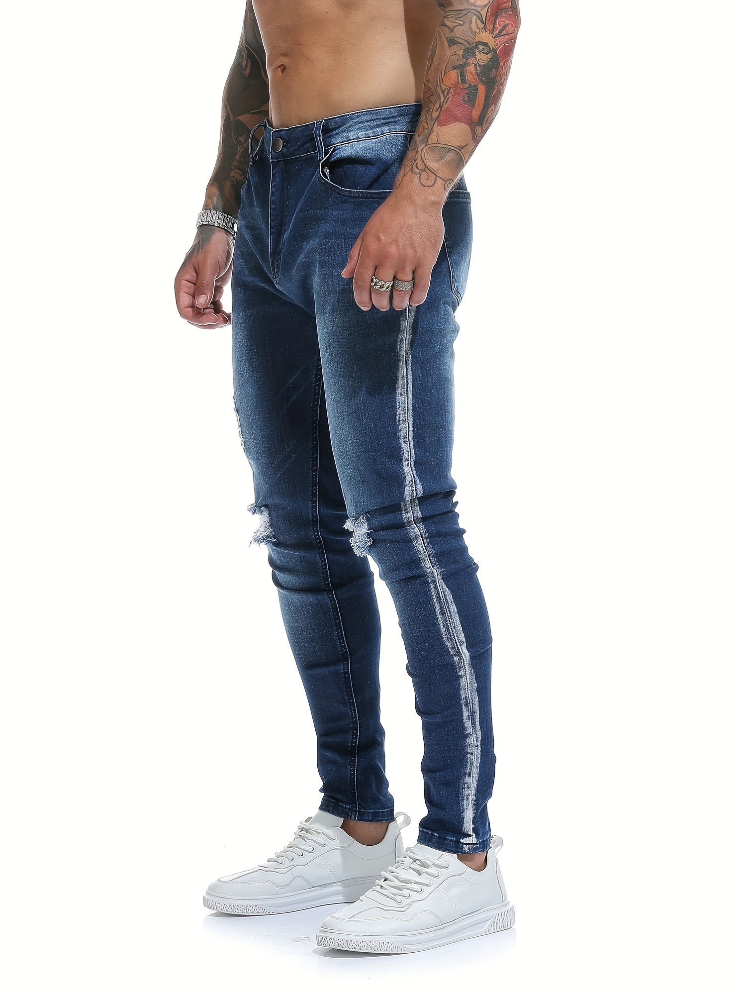 Skinny Stretch Exploded Knee Ripped Jeans