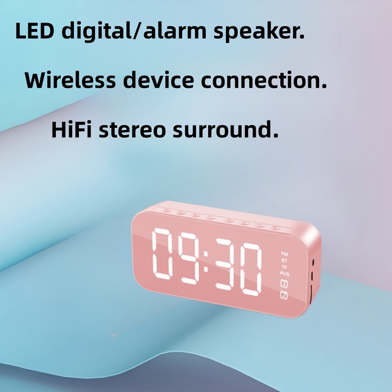 1pc Espejo Led Reloj Despertador Digital Altavoz Inalámbrico - Temu