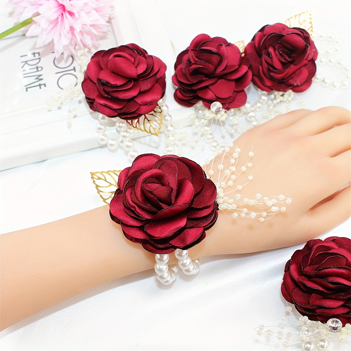 Wrist Corsages for Wedding Hand Flower Bridesmaid Bracelet Wedding