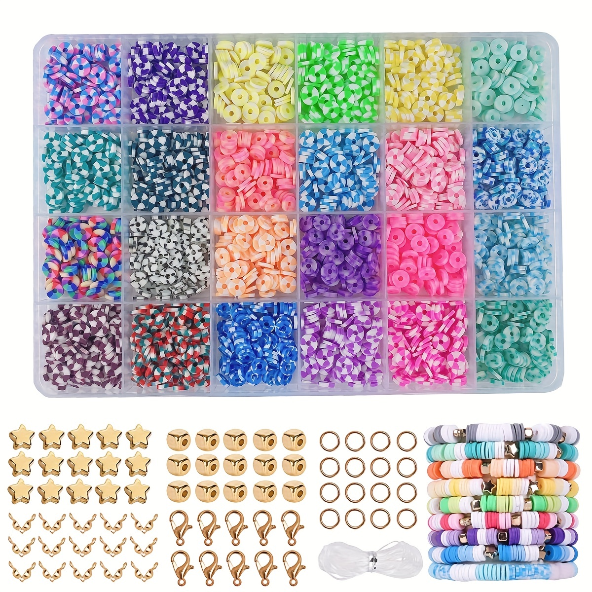 Perles d'argile 7200 Pcs 2 boîtes Kit de fabrication de bracelets - 24  couleurs Perles d