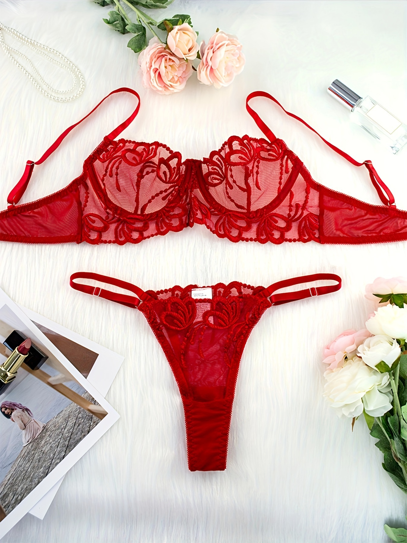 Buy Women's Floral Cut Out Lingerie Bra and Panty Set Lace Sexy Two Piece  Online at desertcartSeychelles