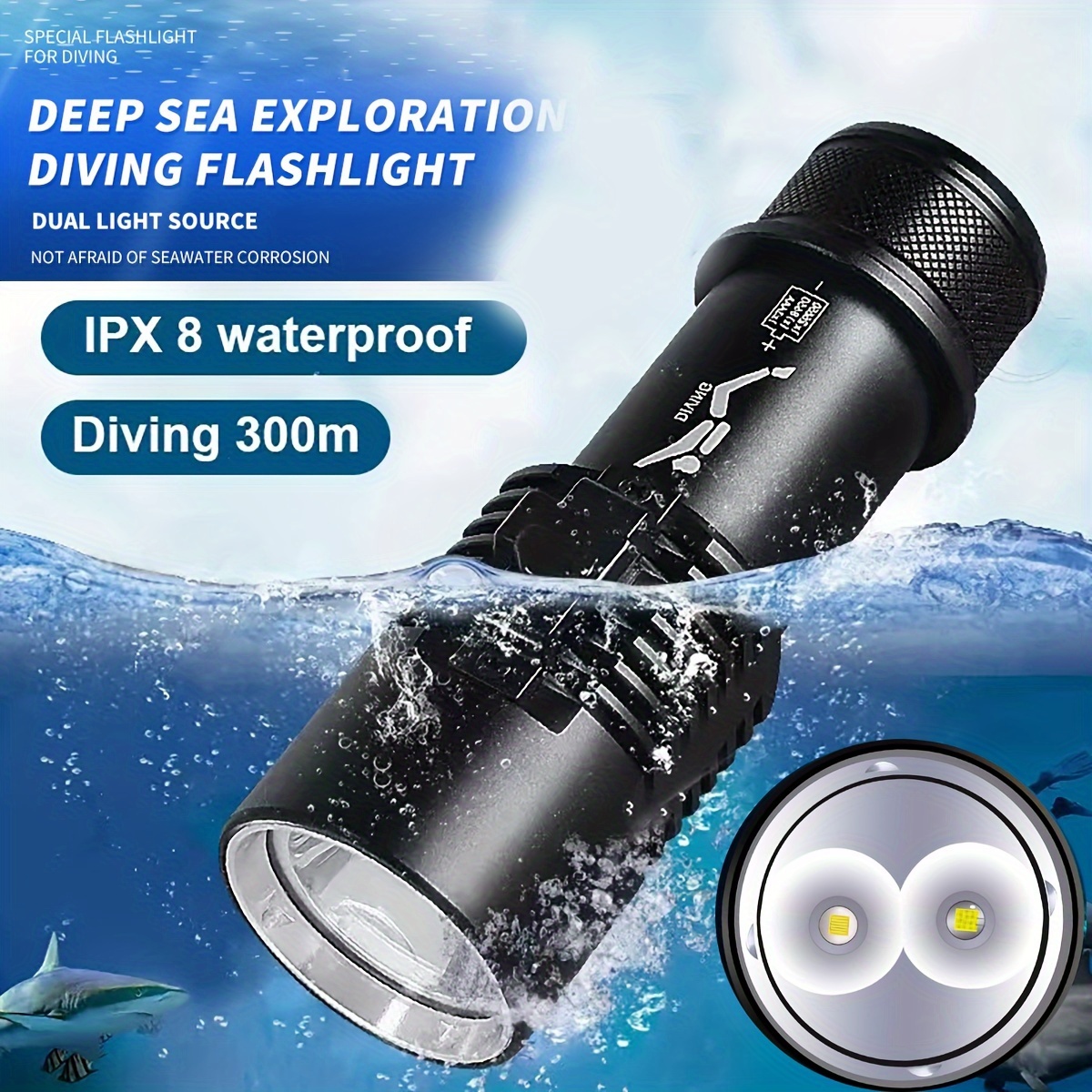 WD12 - Linterna de buceo, 980 lúmenes, luz de buceo compacta súper  brillante con 3 modos, linterna sumergible impermeable IP68, para buceo  submarino