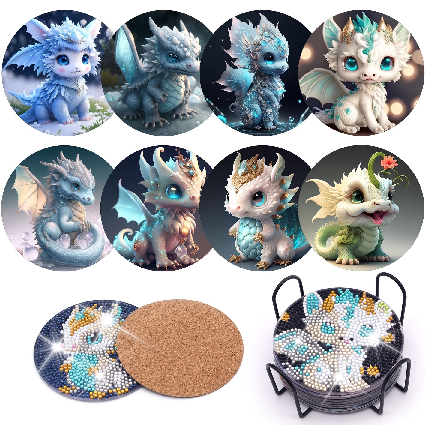 Dragon Diamond Painting Coasters Diy Cartoon Zodiac Diamond - Temu