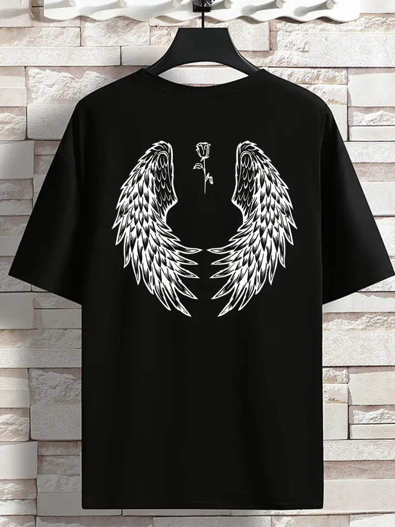 Men's Wings Pattern Loose T-Shirt, Blouses, Tee, Oversized Short Sleeve Crew Neck Tops, Plus Size Casual Clothing for Spring Summer,Casual,Temu