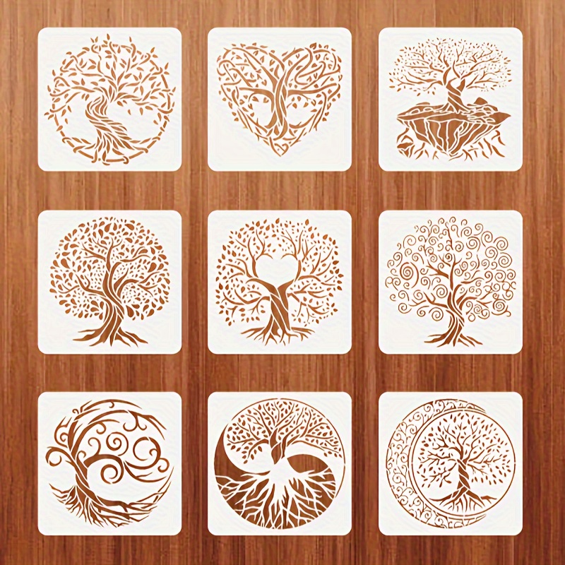 9pcs Life of Tree Stencils 7.9x7.9 inch Aspen Trees/Life Tree Stencils  Painting Stencil