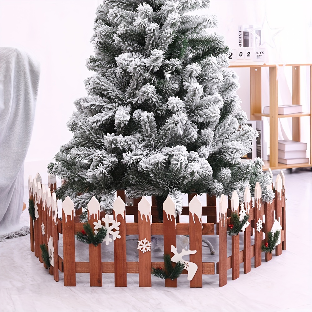 Staccionata In Legno Grezzo Per Albero Di Natale, Con Effetto Innevato, Altezza 100 Cm, Larghezza 30 Cm, Due Pezzi, Decorazione Natalizia - 2
