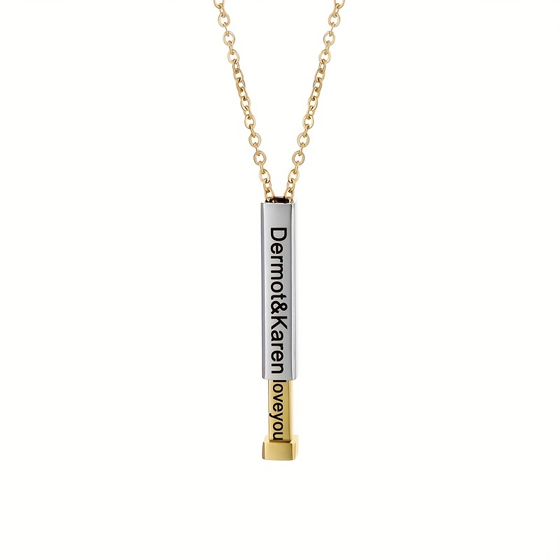 Personalized Square Retractable Necklace Engraved Name Stainless Steel