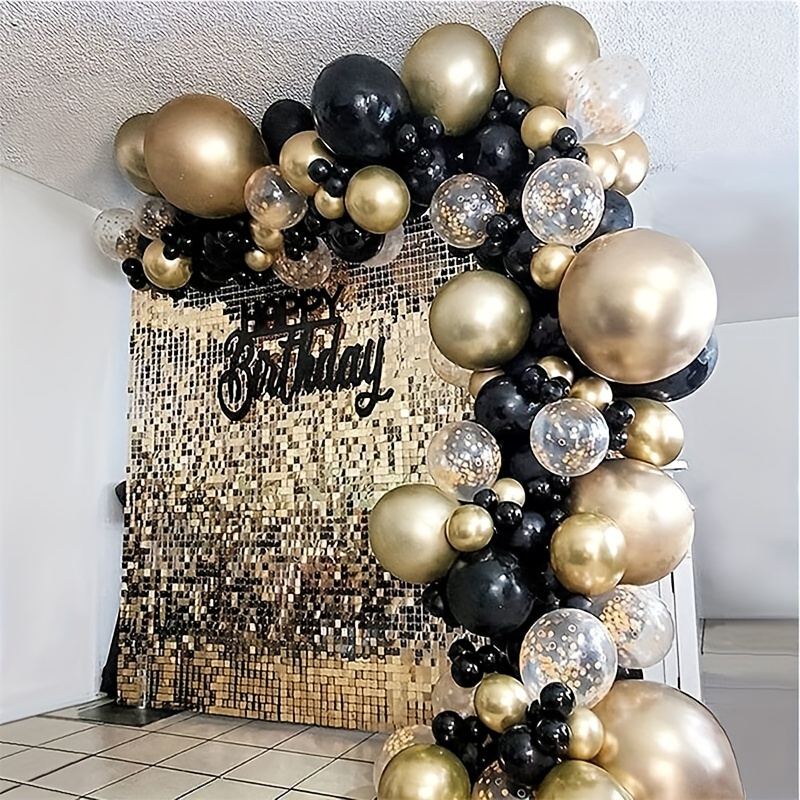 Kit de globos negros y dorados, globos dorados metálicos de 12 pulgadas,  globos de confeti y globos negros con cinta para decoraciones de  cumpleaños