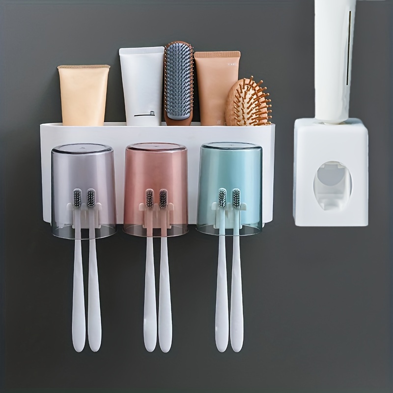 2 Piece Automatic Toothbrush Holder with Toothpaste Squeezer Kit  Wall-Mounted, Multifunctional Bathroom Organizer Set