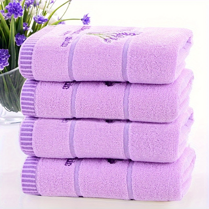 

4pcs Lavender Embroidery Hand Towel Set, Household Cotton Hand Towel, Soft Skin-friendly Face Towel, Absorbent Towel For Home Bathroom, Bathroom Supplies, 29.53*13.39in