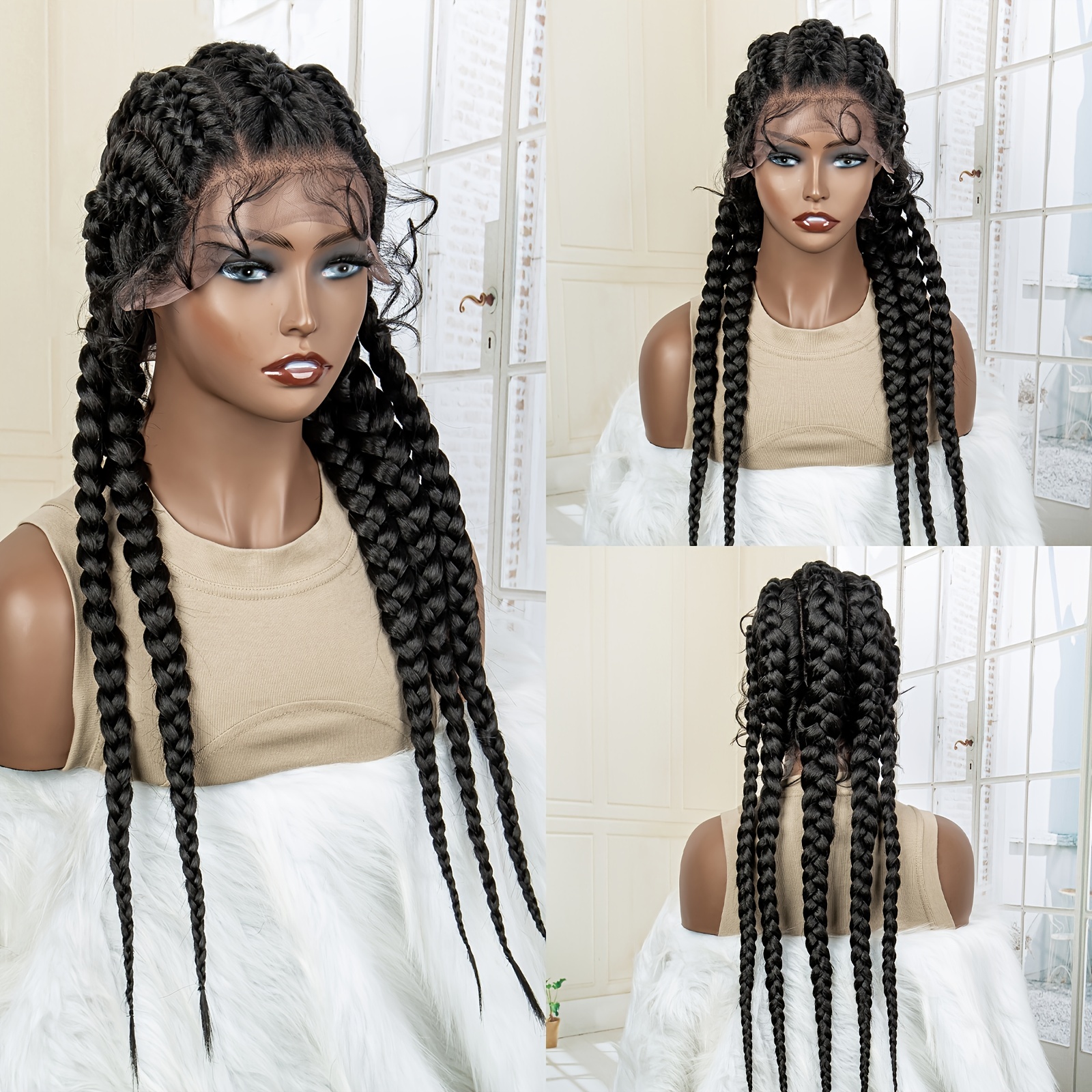 Lace Frontal Cornrow Wig Medium Long Synthetic Wigs Knotless - Temu