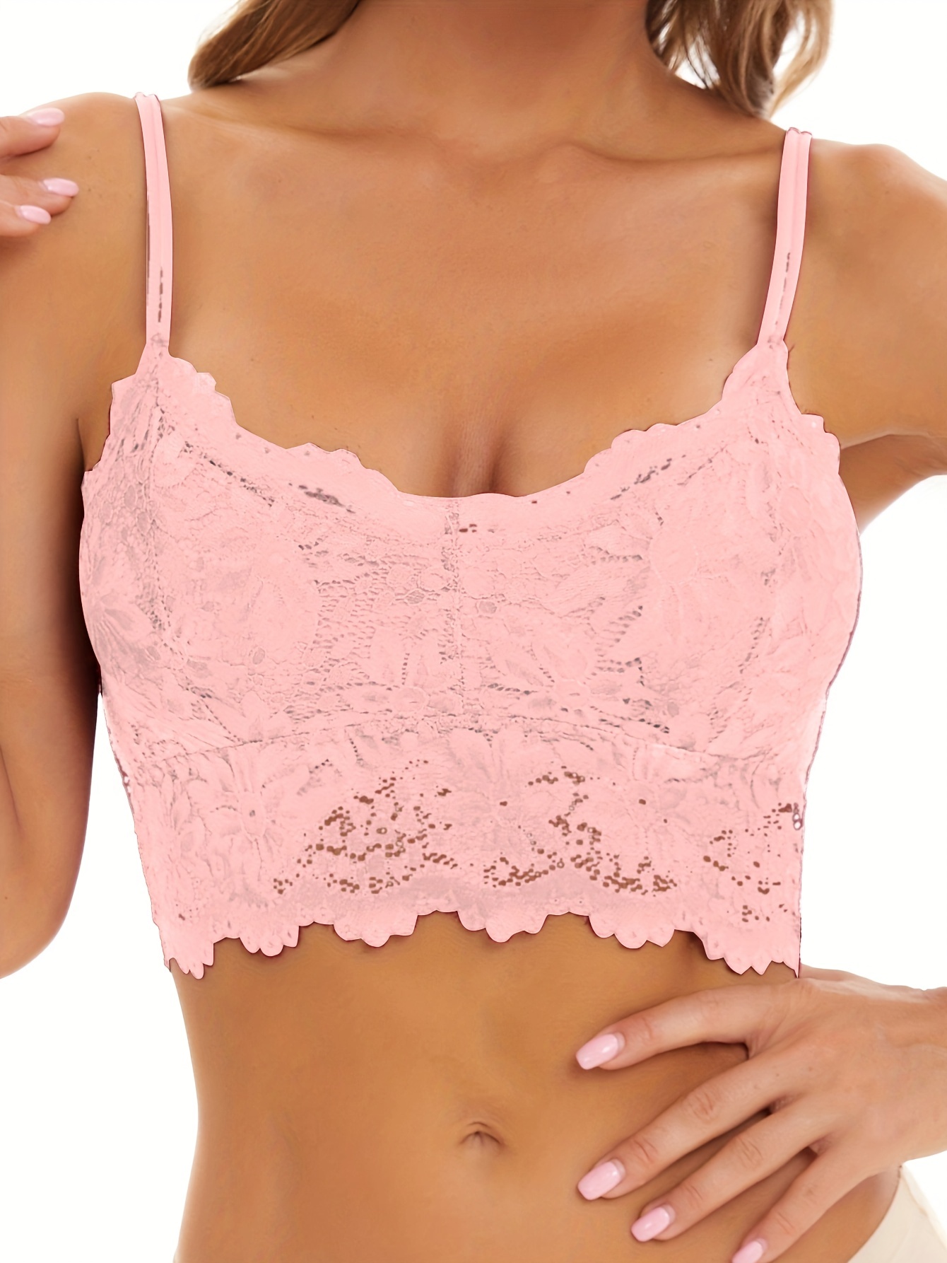 Lady Lace Lingerie Bra Bralette Vest Crop Tops Underwear Cami Tank  Sleepwear - Pink
