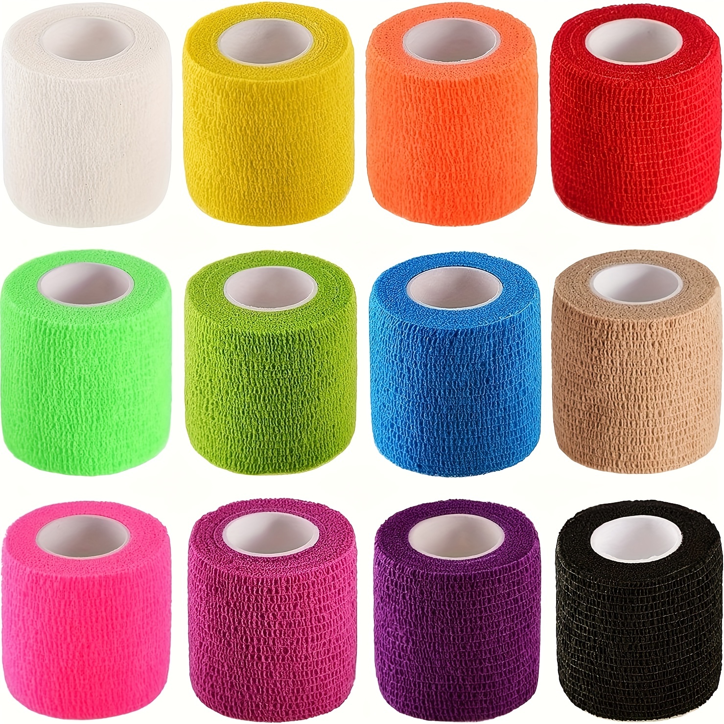 Pangda 12 Pieces Adhesive Bandage Wrap Stretch Self-Adherent Tape for Sports Wrist Ankle 5 Yards Each (12 Colors 2 Inches)