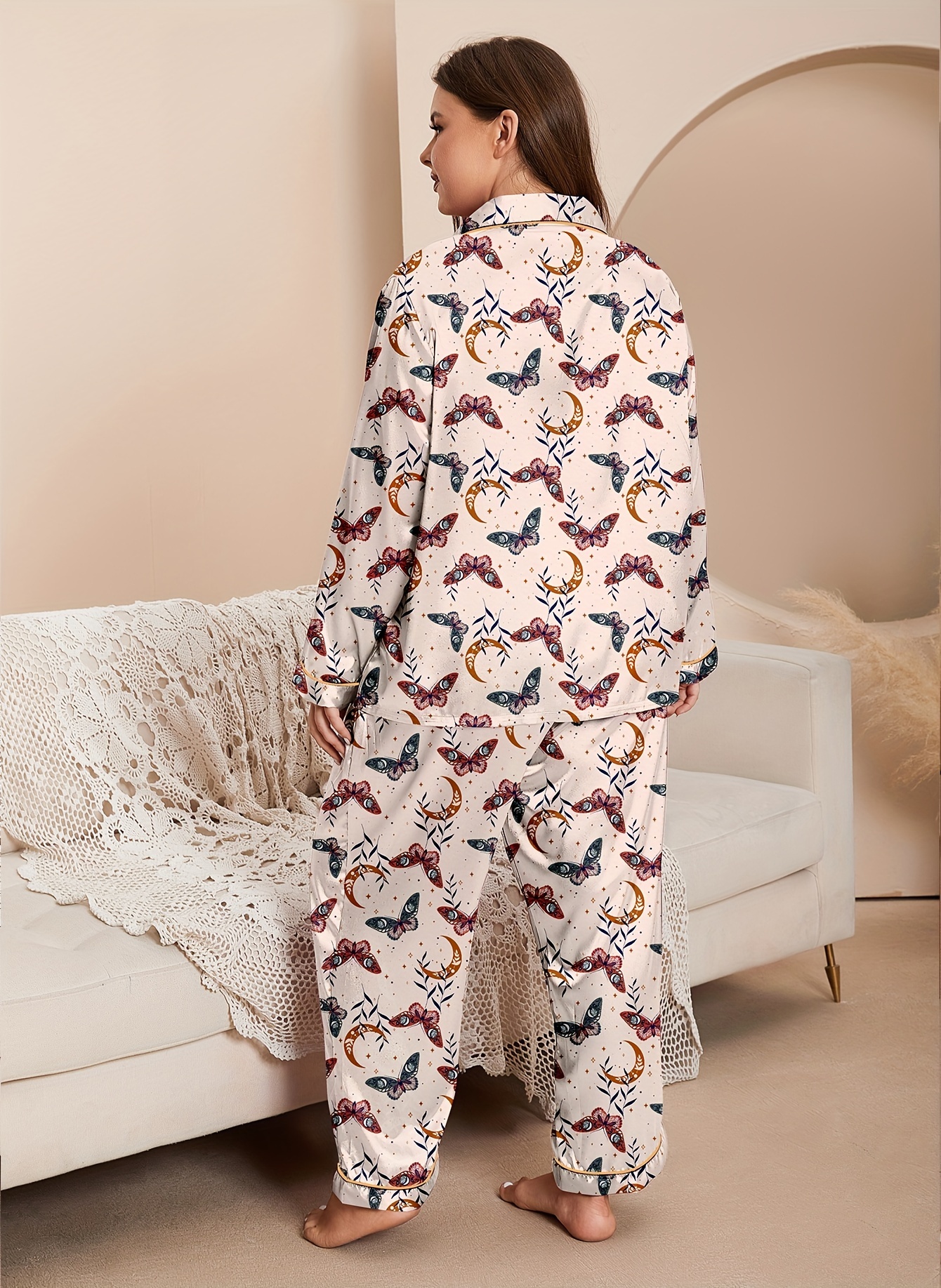 Plus Size Retro Pajamas Set Women's Plus Butterfly Moon - Temu