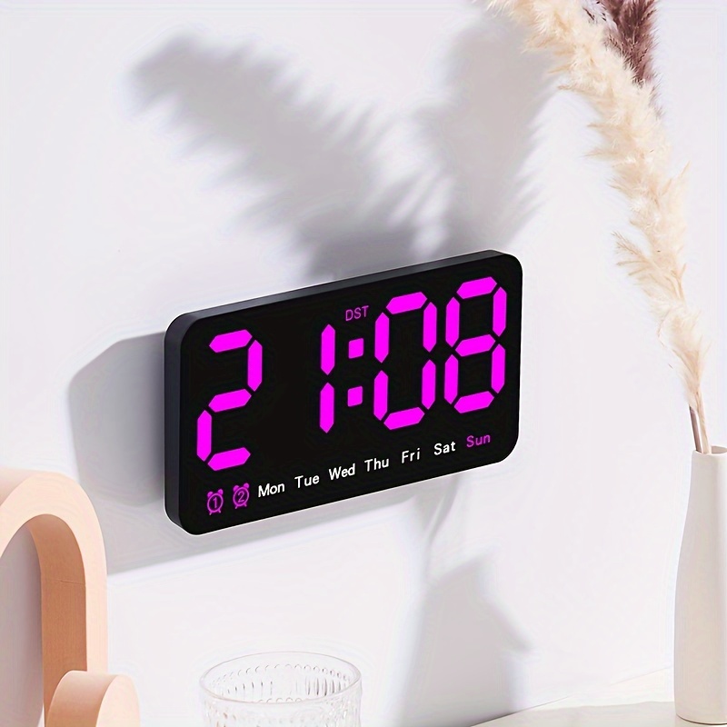 Digital Alarm Clock Large LCD Display Thermometer Smart Night Light Pink
