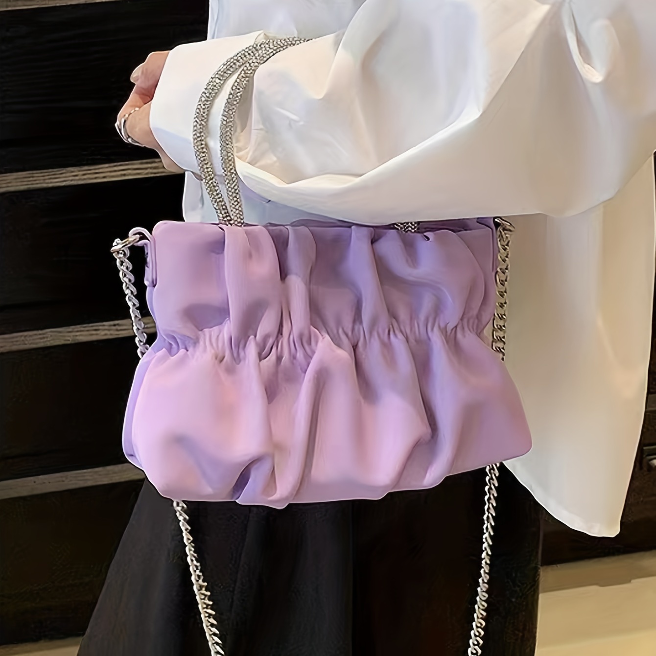 Lilac Cloud Bag Bag with Pearl Chain