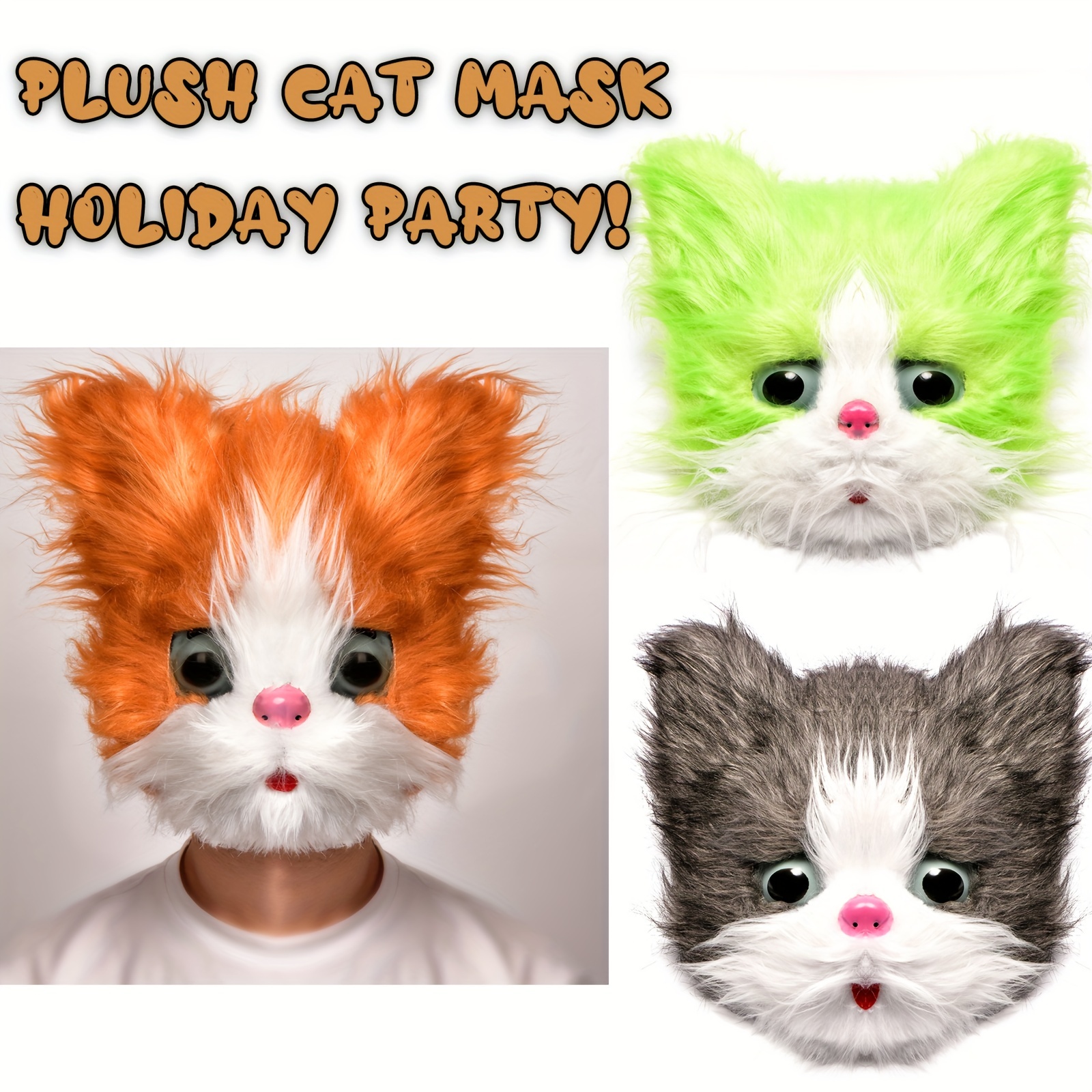 Halloween Plush Masks, Colorful Animal Head Covers, Masquerade Cat Headgear, Halloween Holiday Party Props, Christmas Gifts,Temu