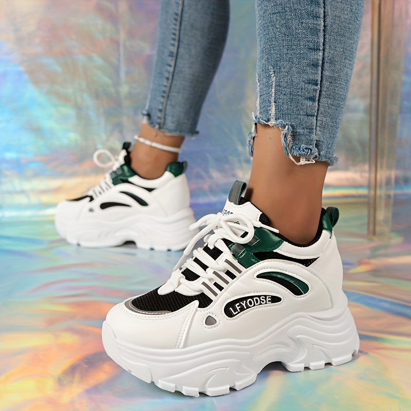 Lace Thick Soled Platform Sneakers Height Increased Chunky - Temu Canada