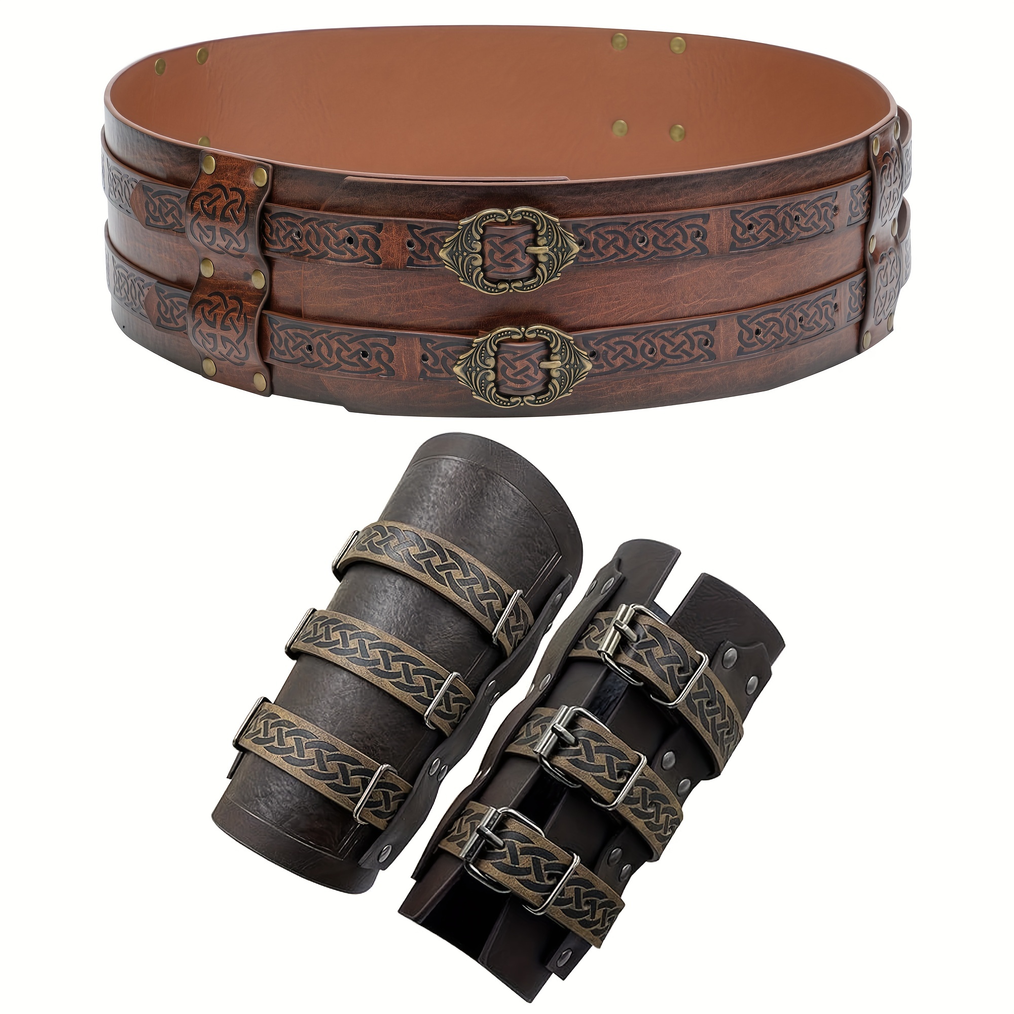  3 Pcs Faux Leather Arm Guards and Medieval Wide Belt